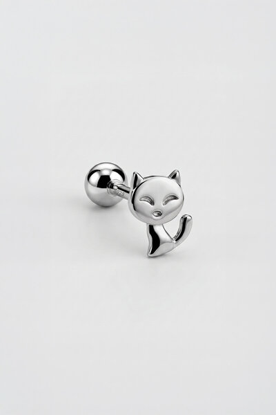 So CHIC... Yavru Kedi 18 Ayar Beyaz Altın Kaplama Gümüş Tragus-Helix Piercing