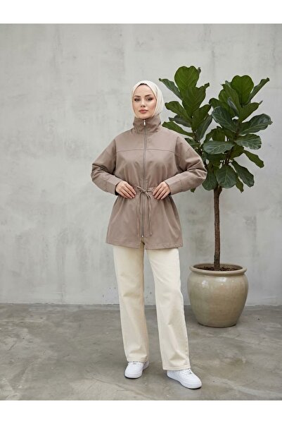 Foremia Hakim Collar Tunnel Detail Zippered Jacket-Mink