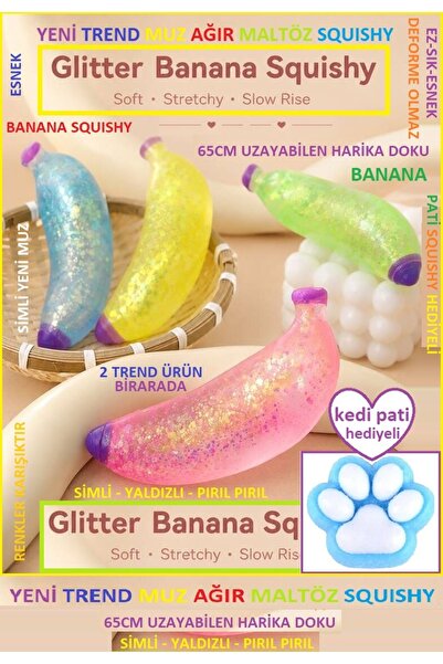 OYUNCAKSAHİLİ Squishy Muz Sukuşi Maltöz Ağır Banana Kedi Pati Hediyeli Simli ...