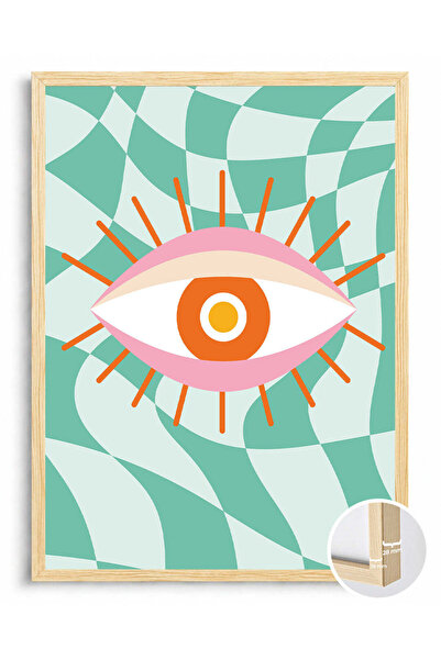 Ahşap Çerçeveli Tekli Tablo Modern Sanat Evil Eye Duvar Tablosu Dekoratif Poster