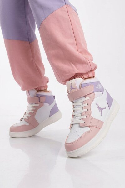 Cool White-Powder Velcro Basket Style Ankle Length Sneaker Girls' Sports Shoe...