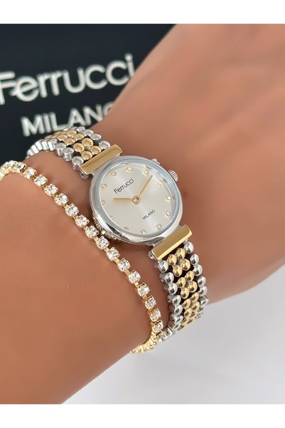 Ferrucci Steel Strap Special Design 2 Year Warranty 3 Atm Waterproof Women's Wristwatch + Bracelet Gift