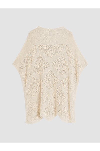 LC Waikiki Peak New Season Beige Large Size Openwork Women's Knitwear Sweater