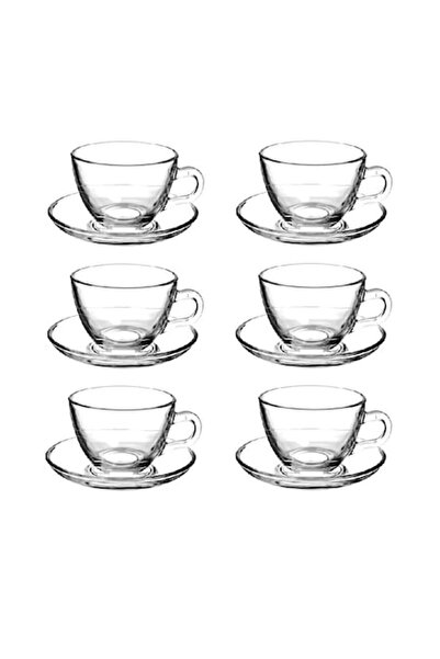 odjas Set de cești GlasyCups pentru cafea/ceai cu farfurie, 250 ml, transpare...