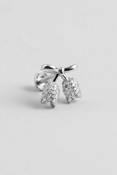 So CHIC... Rose 18 Ayar Beyaz Altın Kaplama Gümüş Flat-Lobe Piercing