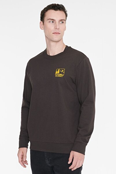 AC&Co / Altınyıldız Classics Erkek Kahverengi Pamuklu Standart Fit Normal Kesim Bisiklet Yaka Sweatshirt
