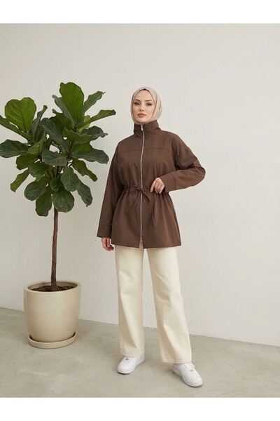 Foremia Hakim Collar Tunnel Detail Zippered Jacket-Brown