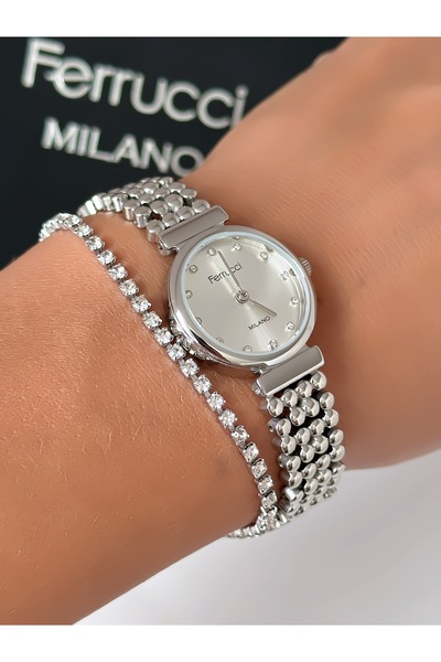 Ferrucci Steel Strap Special Design 2 Year Warranty 3 Atm Waterproof Women's Wristwatch + Bracelet Gift