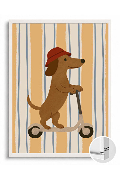 For Space On Ahşap Çerçeveli Tekli Tablo Çocuk Odası Köpek Scooter Kullanıyor...