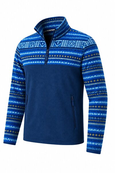 GHASSY CO . Erkek Etnik Desenli 1/4 Zip Yarım Fermuarlı Cepli Polar Outdoor G...