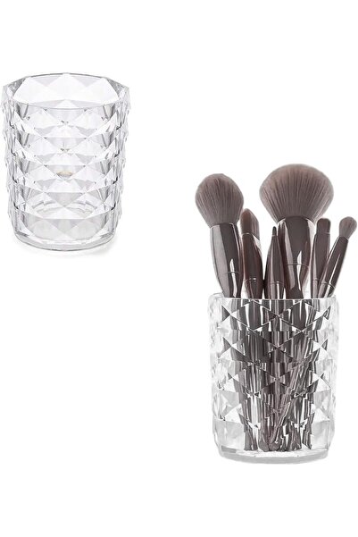 SYOSI 2 Psc Crystal Clear Acrylic Makeup Brush Holder, Elegant Multipurpose O...