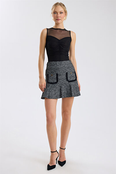 HomeStore Tasseled Ruffled Tweed Mini Skirt