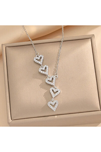 Peach Jewelry Κολιέ Καρδιές Ζιργκόν Μινιμαλιστικό Στυλ Ατσάλι Τιτανίου