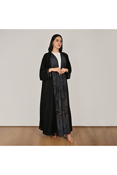 HAWRAA ABAYA عباية لف دبل فيس بتصميم صيفي وقصة كلوش انسيابية ، اسود ورمادي