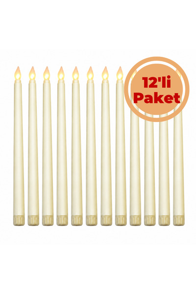Renk İthalat Led Şamdan Mum Beyaz 12'li Paket Pilli Alev Efektli 28 cm