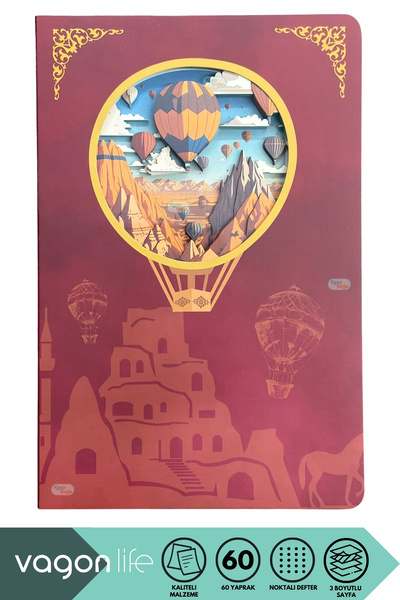 Vagonlife Yeni Seri Kapadokya ve Balonlar 3D Katmanlı İllüstrasyon Sanat Tasa...