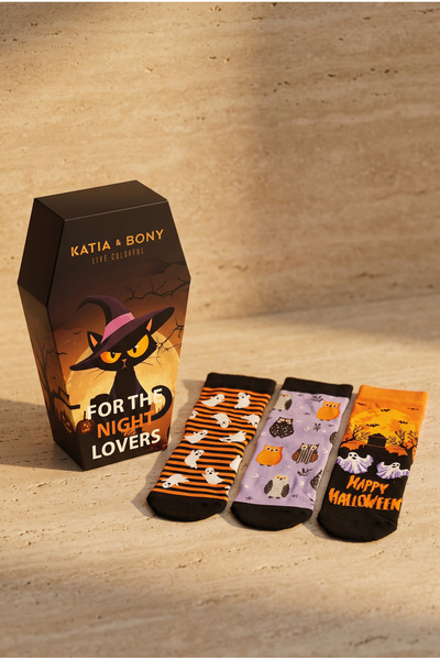 Katia&Bony Unisex 3-Pack Halloween Boxed Cotton Multi-Colored Socks
