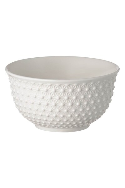 OEM White Porcelain Bowl with Flower Dots Pattern 650ml