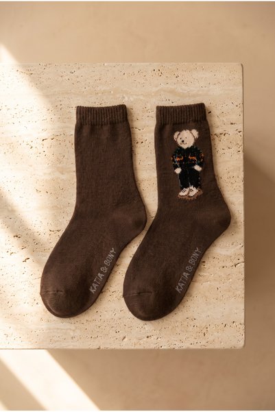 Katia&Bony Women's Teddy Patterned Wool Socks Brown