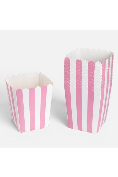 OEM Pink Striped Cardboard Snack Boxes 8.5x8.5x11.6cm - 10pcs