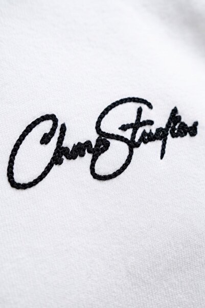 The Champ Clothing هودي كبير الحجم للجنسين من CHMP Studios مطرز باللون الأبيض - بقلنسوة، مع جيوب، 3 خيوط من الصوف