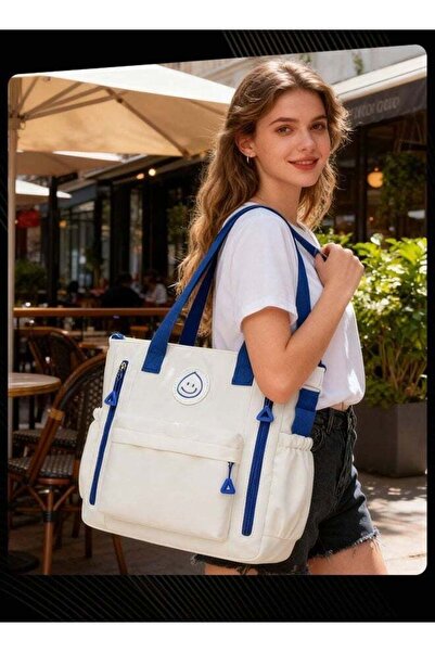 Joychic Large Capacity Multi-Pocket Shoulder Tote Bag Blue Strap Work Bag wit...