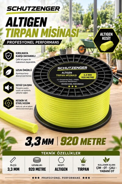 SCHUTZENGER Altıgen Tırpan Misinası 3,3 mm 920 Metre Profesyonel Çim ve Ot Bi...
