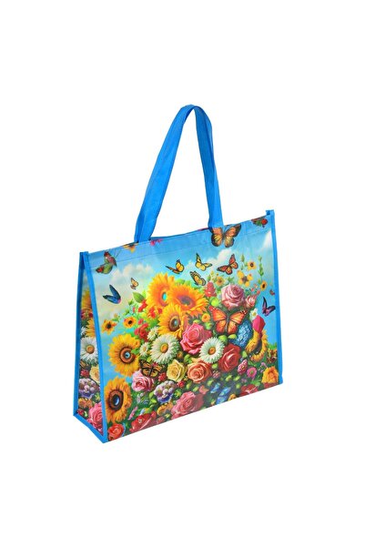 OEM Sacosa Reutilizabila din PP Bleu Floral cu Capsa 42x13x36cm