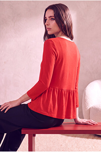 WESTMARK LONDON Women's Viscose Blended Flame Red 3/4 Sleeve Crew Neck Skirt ...
