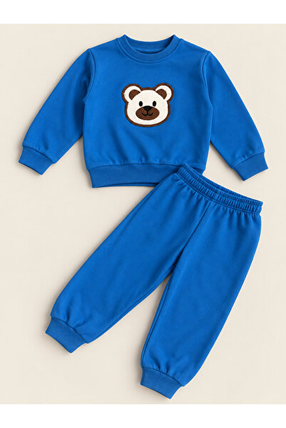 SANTRALBEBE Boy's Embroidered Striped Suit with Teddy Bear Motif