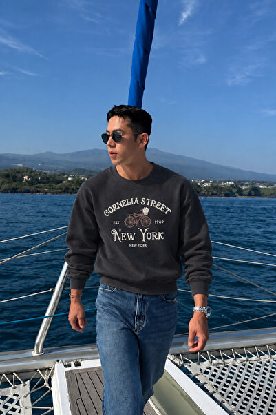 Tarz Cool Men's Organic Cotton Soft Sweatshirt with Print Detail and Crew Nec...