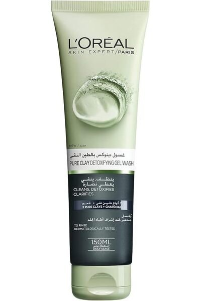 L'Oreal Paris Elvive غسول الوجه الأسود بالطين النقي من لوريال باريس مع الفحم،...