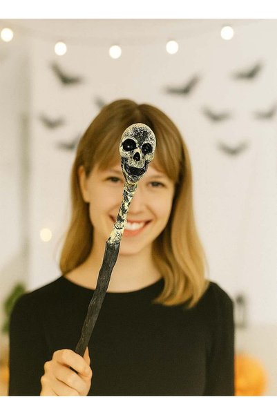Parti Adresi Cadılar Bayramı Kuru Kafa Büyücü Asası Halloween Parti Kostüm Ak...