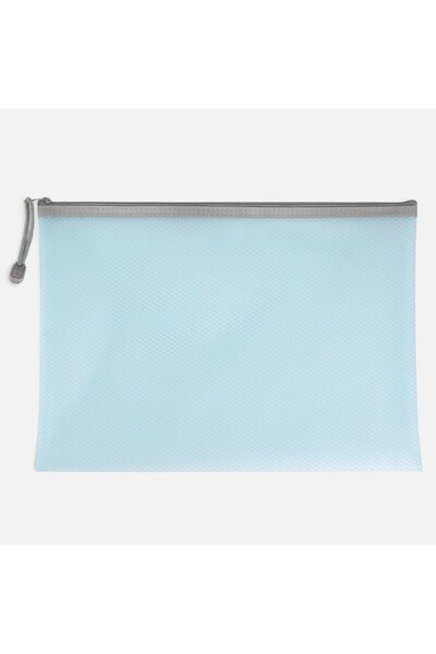 OEM Mapa cu Fermoar Transparenta Bleu cu Plasa 33x25cm