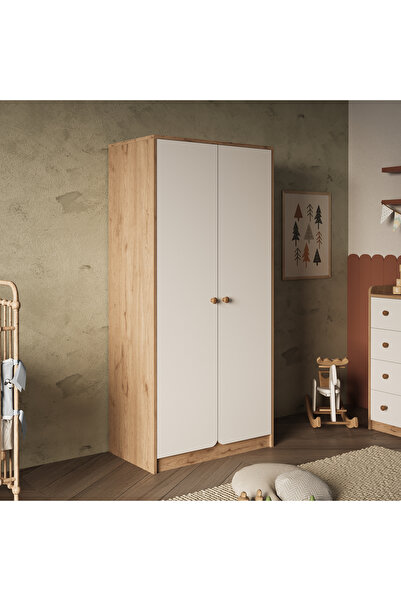 Bimossa KG2110 Daffy İki Kapaklı Gardırop Sepet-Beyaz Askılı ve Raflı Geniş İ...