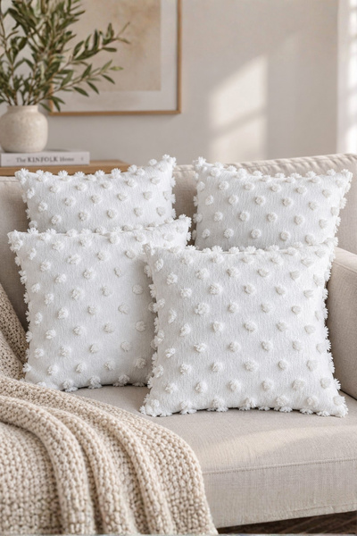 Decomia Home Şönil Kumaş Krem Renk Gizli Fermuarlı Kırlent Kılıfı Seti 4 Adet (41 x 41 cm)