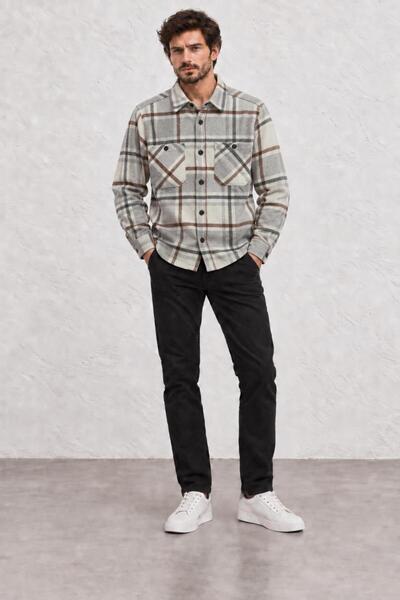TENA Men's Ecru Double Pocket Capless Buttoned Regular Shirt