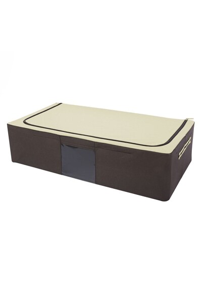 OEM Husa Depozitare Ecru Maro cu Cadru pentru Haine 80x40x20cm
