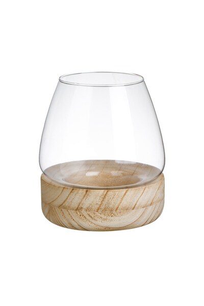 OEM Vaza Decorativa din Sticla Transparenta cu Baza din Lemn Ø12.5x13cm
