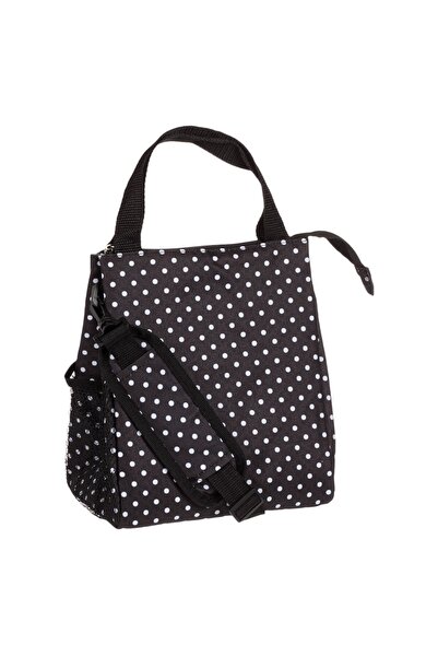 OEM Geanta Izoterma Neagra cu Buline Albe si Fermoar 21x16x24cm - 8L