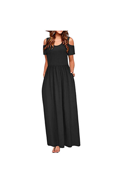 OtherMax Rochie Maxi de Damă de Vară Aerisită Casual cu Buzunare Neagră XL — ...