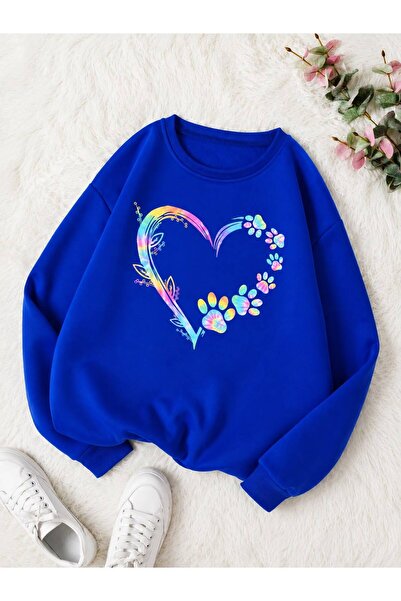 BENROMA 3 Yarn Combed Colorful Paw Heart Unisex Children's Crewneck Sweat Qa2