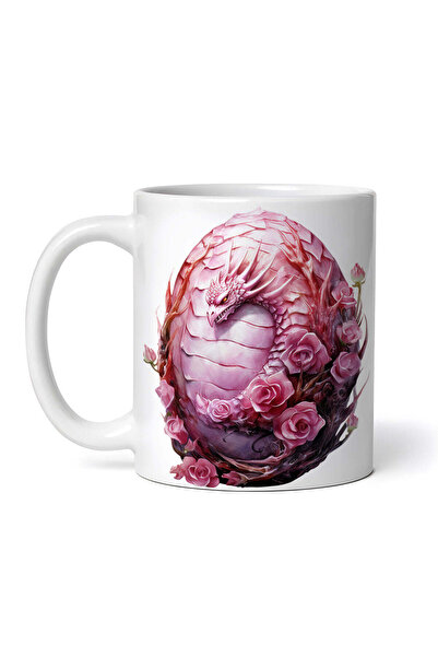 INOVATIX Personalized white mug, Pink dragon egg with roses, INOVATIX®. 330ml