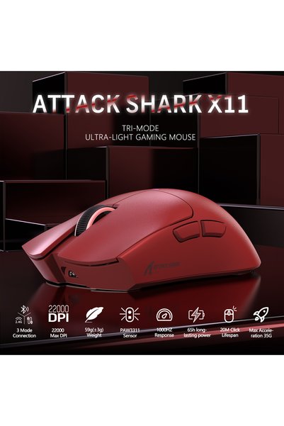 Attack Shark X11 Gaming Mouse with Magnetic Charging Dock, PixArt PAW3311 Gaming Sensor, BT/2.4G Wireless/Wired