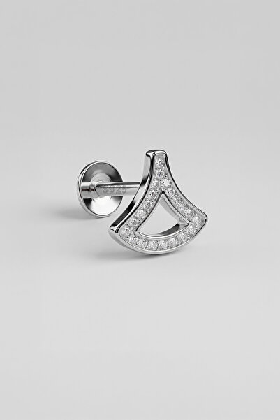 So CHIC... Deniz İkonu 18 Ayar Beyaz Altın Kaplama Gümüş Flat-Lobe Piercing