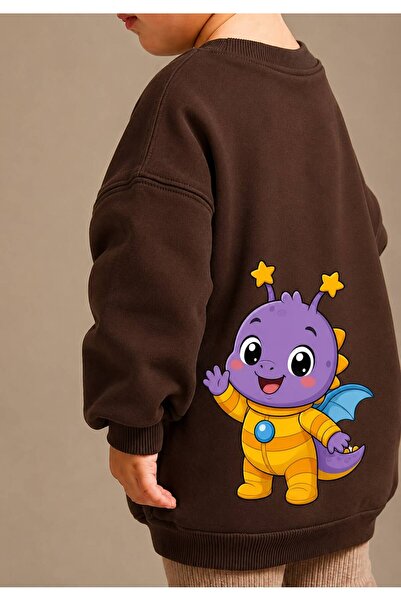 BENROMA 3 Yarn Combed Cotton Cute Purple Dragon Printed Unisex Children's Cre...