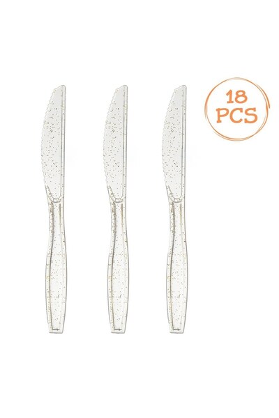 OEM Cutite Reutilizabile din Plastic Transparent cu Glitter Auriu 16,8cm - 18buc