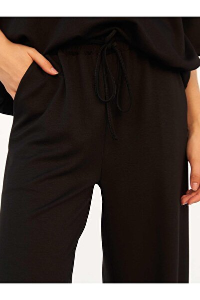 Moda Days Women's Black Trousers with Elastic Waist, Lace-Up, Side Pockets, W...