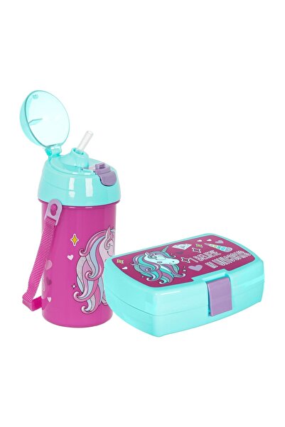OEM Set Food Casserole 750ml & Water Bottle 500ml Unicorn - 2pcs