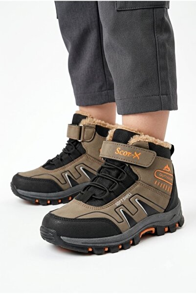 Gönbeler Boys' Boots with Fur Inside, Waterproof, Non-Slip Sole, Velcro, Winter
